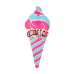 Pink stripe ice cream shaped brooch - with crystalsBrooches