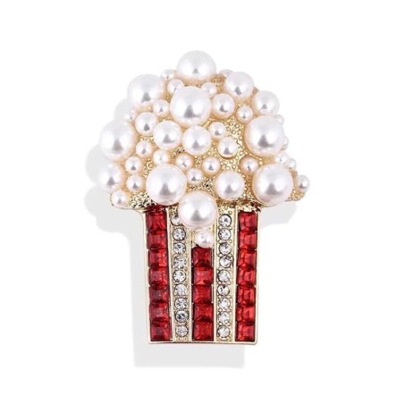 Broche em formato de pipoca pérola - com strass