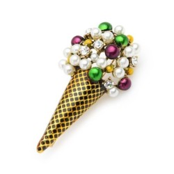 Broche em forma de sorvete - com pérolas/cristais coloridos