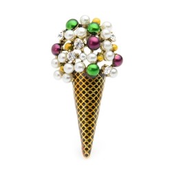 Broche em forma de sorvete - com pérolas/cristais coloridos