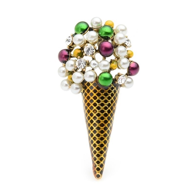 Broche em forma de sorvete - com pérolas/cristais coloridos