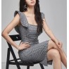 Elegante vestido lápis slim - com babados - xadrez cinza