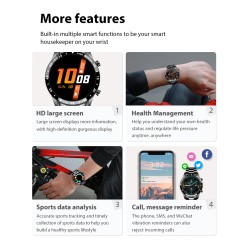 LIGE - Smart Watch luxuoso - tela de toque de círculo completo - Bluetooth - pressão arterial - à prova d'água