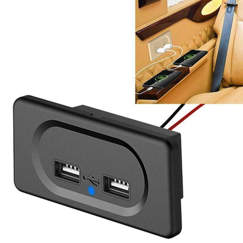 Carregador de carro - duas portas USB - soquete com indicador LED azul - DC5V/3.1A - 12V