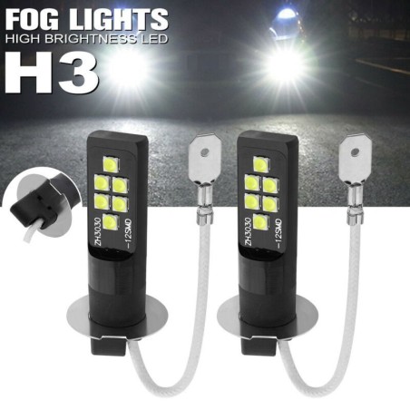 Carro de neblina / luz DRL - lâmpada LED - H3 - DC12V 3030 SMD 6000K branco - 2 peças