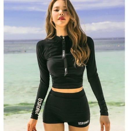 Fato de banho sexy vintage - top manga comprida / shorts - duas peças