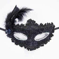 Máscara de olhos sexy de renda veneziana - com penas / cristal