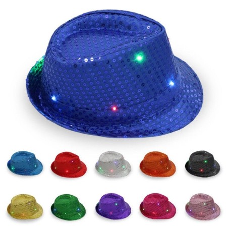 Chapéu disco retrô - LED - brilhante - com lantejoulas / glitter