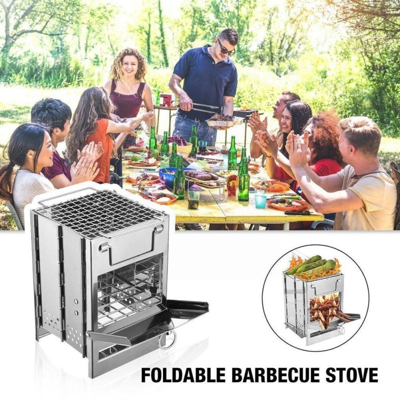 Fogão para churrasco dobrável - a lenha - aço inoxidável