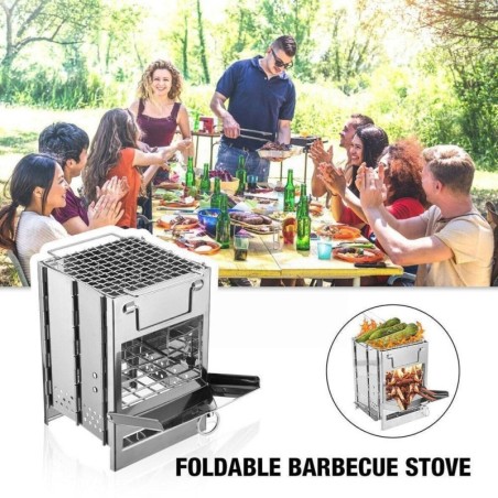 Fogão para churrasco dobrável - a lenha - aço inoxidável