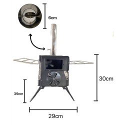 Salamandra a lenha - dupla face - para campismo / para exterior / aquecimento para tendas - inox