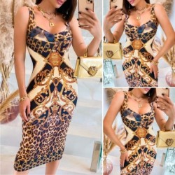 Sexy fashionable midi dress - sleeveless - yellow leopard print - slimDresses