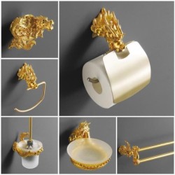 Ganchos de parede de luxo - design de dragão dourado - suporte de papel - toalheiro - prateleira - acessórios de banheiro
