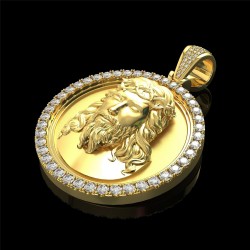 Round pendant with crystals - Jesus - goldNecklaces