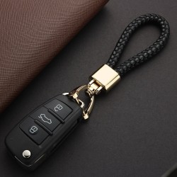 Chaveiro de couro trançado tecido - destacável - fivela de metal giratória