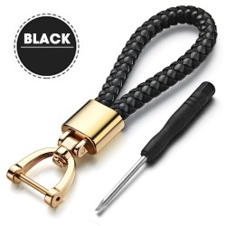Chaveiro de couro trançado tecido - destacável - fivela de metal giratória