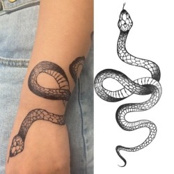 Adesivo de tatuagem temporária - cobra preta / rosas - à prova d'água