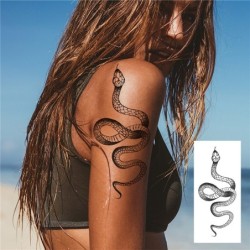 Adesivo de tatuagem temporária - cobra preta / rosas - à prova d'água