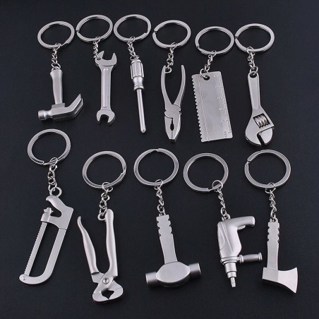 Keychain with metal tools - spanner / hammer / saw / axe / wrench / electrodrill / scissorsKeyrings