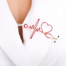 Broche médico - eletrocardiograma / estetoscópio / coração - com cristal