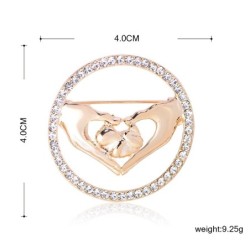 Elegant round brooch - with crystals - heart shaped joined handsBrooches