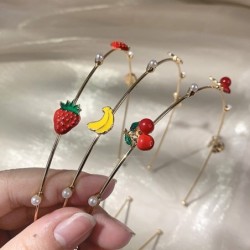 Faixa de cabelo com argola de metal - com frutas/pérolas