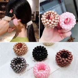 Scrunchie com contas de pérolas - faixa de cabelo elástica