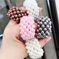 Scrunchie com contas de pérolas - faixa de cabelo elástica