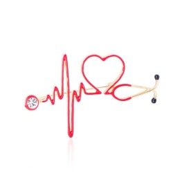 Broche médico - eletrocardiograma / estetoscópio / coração - com cristal