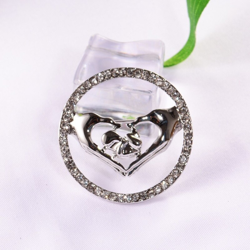 Elegant round brooch - with crystals - heart shaped joined handsBrooches
