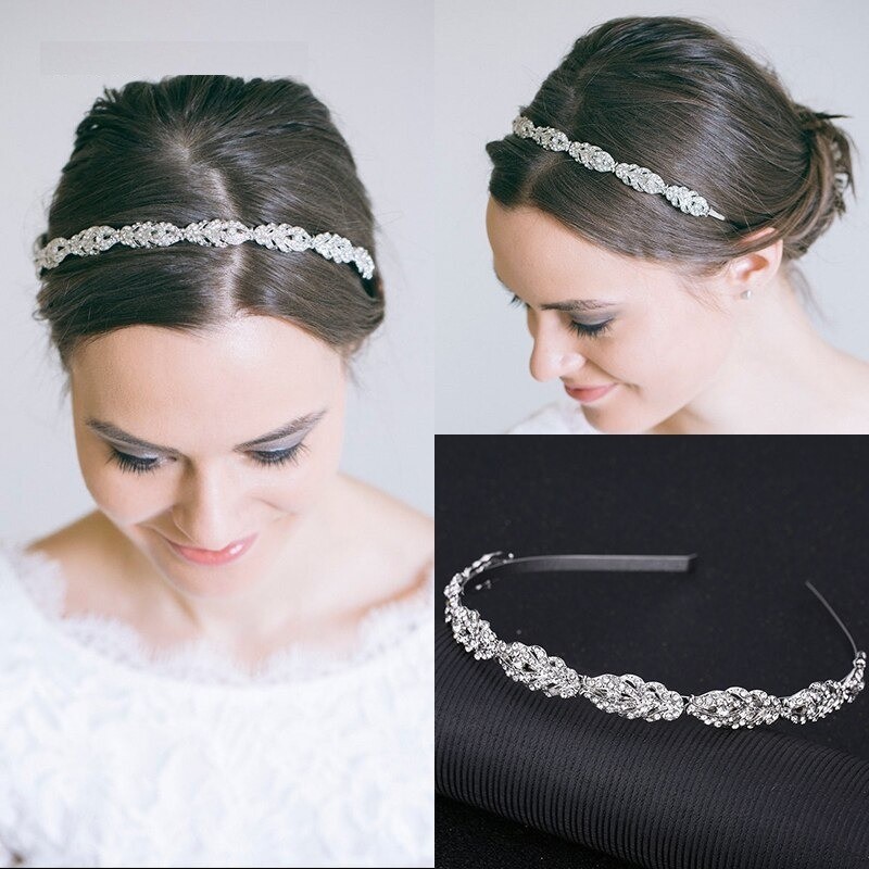 Luxuosa tiara de cristal - tiara - padrão de folha de flor