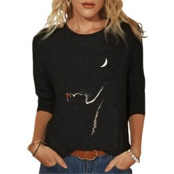 T-shirt clássica de manga comprida - solta - impressão de gato 3D engraçada