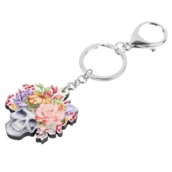 Acrylic Halloween skull with flowers - keychainKeyrings
