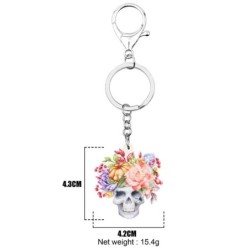 Crânio acrílico de Halloween com flores - chaveiro