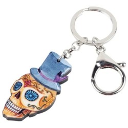 Caveira de Halloween com chapéu - chaveiro acrílico