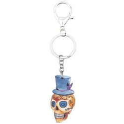Caveira de Halloween com chapéu - chaveiro acrílico
