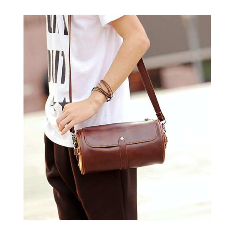 Trendy shoulder leather bag - cylindrical shapeBags