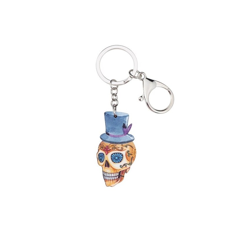 Caveira de Halloween com chapéu - chaveiro acrílico