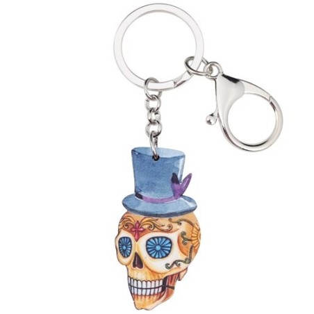 Caveira de Halloween com chapéu - chaveiro acrílico