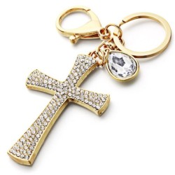 Luxuoso chaveiro - cruz de cristal cheia