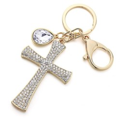 Luxuoso chaveiro - cruz de cristal cheia