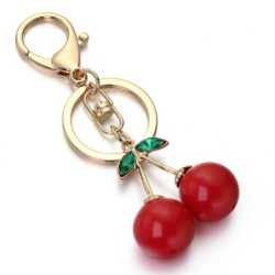 Chaveiro vermelho em forma de cereja - com cristal verde