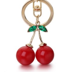 Chaveiro vermelho em forma de cereja - com cristal verde