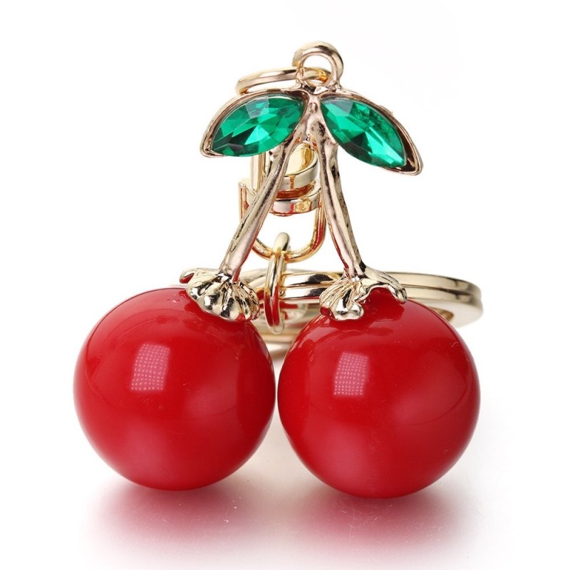 Chaveiro vermelho em forma de cereja - com cristal verde