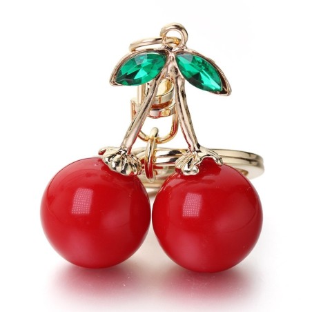 Chaveiro vermelho em forma de cereja - com cristal verde