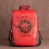Mochila retrô feminina - estampa floral - couro genuíno - grande capacidade