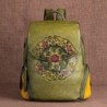 Mochila retrô feminina - estampa floral - couro genuíno - grande capacidade