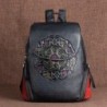 Mochila retrô feminina - estampa floral - couro genuíno - grande capacidade