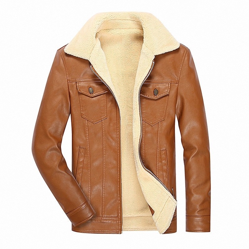 Jaqueta de inverno de couro com lã e zíper - slim Jaqueta de inverno de couro com lã e zíper - slim