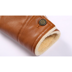 Jaqueta de inverno de couro com lã e zíper - slim